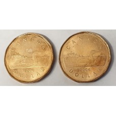 CANADA 2006 . ONE 1 DOLLAR . 2x LOONIE COINS . COLLECTABLE . UNCIRCULATED